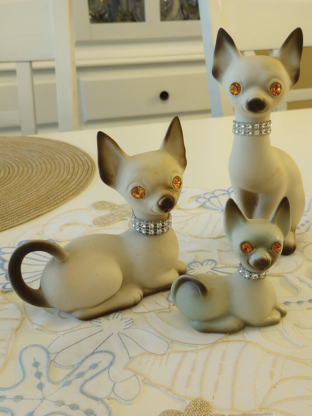 Vintage Chihuahua Family Figurines Sparkler Eyes California USA Ceramics